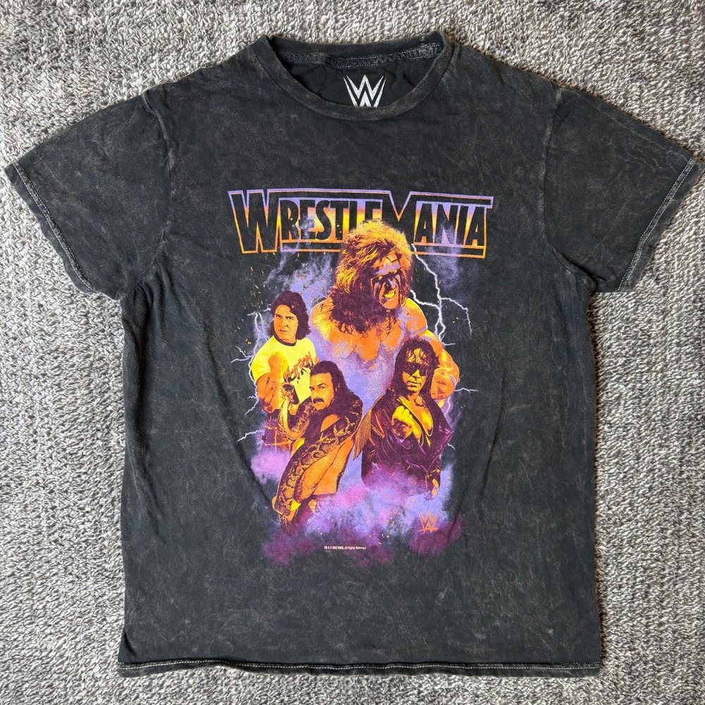 WWE WrestleMania Graphic T-Shirt Womens Small Black Acid Wash Ultimate Warrior S
